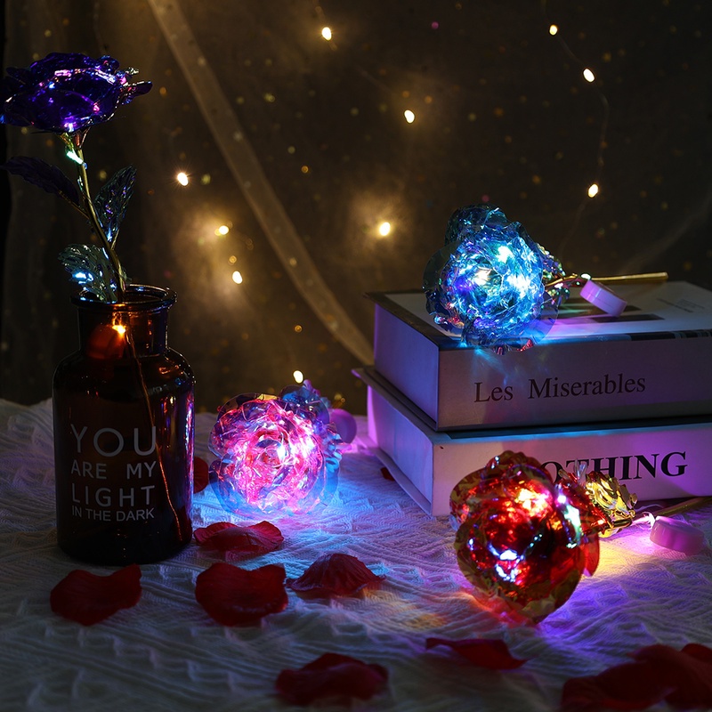 Bó Hoa Hồng Nhân Tạo Nhiều Màu Sắc Có Đèn LED Phát Sáng Độc Đáo Trang Trí Nhà Cửa/ Tiệc Cưới