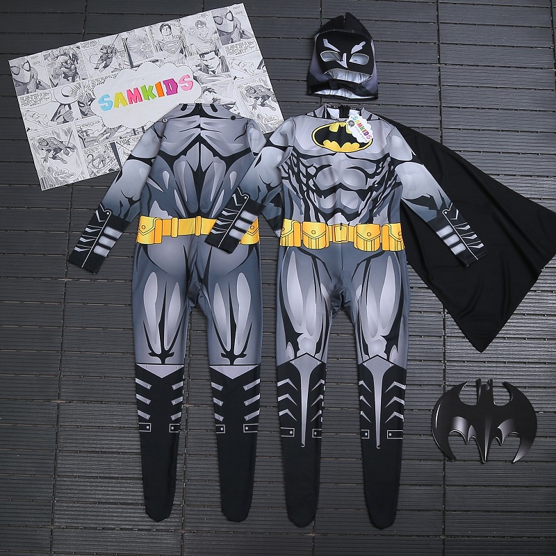 Bộ đồ siêu nhân batman bé trai từ 3 tuổi đến 6 tuổi hóa trang liền quần tặng kèm choàng và nón trùm B176 SNBL