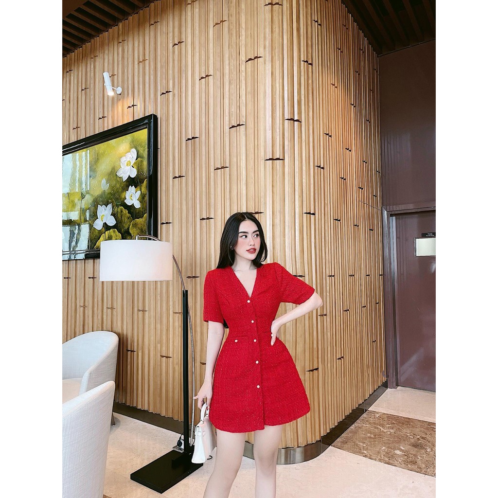 [Mã FATHANG5 giảm 10K đơn 50K] (50-90kg) ĐẦM CỔ V CÚC NGỌC 2 MÀU ĐỎ + TRẮNG, FORM SANH CHẢNH CHO NÀNG MÙA LỄ HỘI