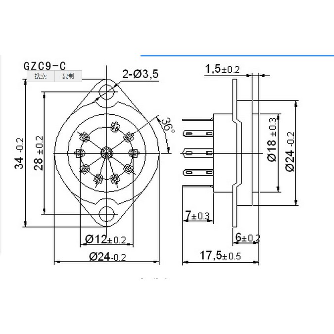 D10 Đế đèn 09 chân sứ lắp vỏ máy cho đèn điện tử