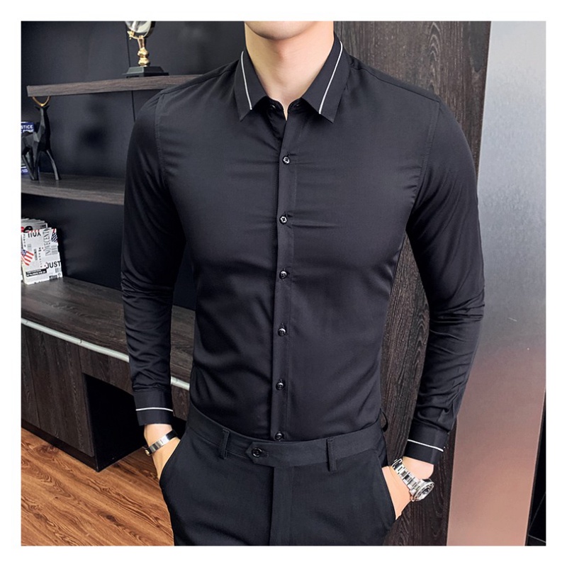Áo sơ mi nam dài tay lụa trắng đẹp Hamino form rộng thời trang Hàn Quốc chất lụa mềm mại không nhăn A5