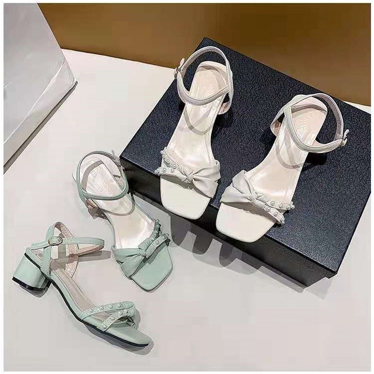 Sandal Cao Gót Guốc ULZZANG 5 Phân Quai Chéo Mũi Vuông