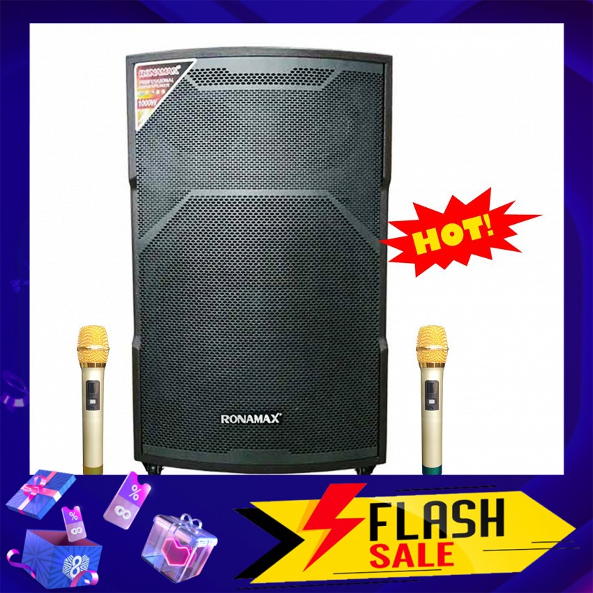 Loa kéo Ronamax công suất 1000W, MR18 loa karaoke di động thùng gỗ bass loa 5 tấc kèm 2 micro UHF cực hay