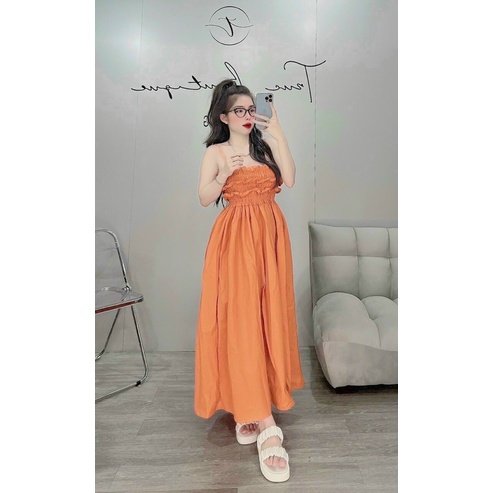 ĐẦM MAXI ĐI BIỂN HAI DÂY DÁNG DÀI NHÚN NGỰC
