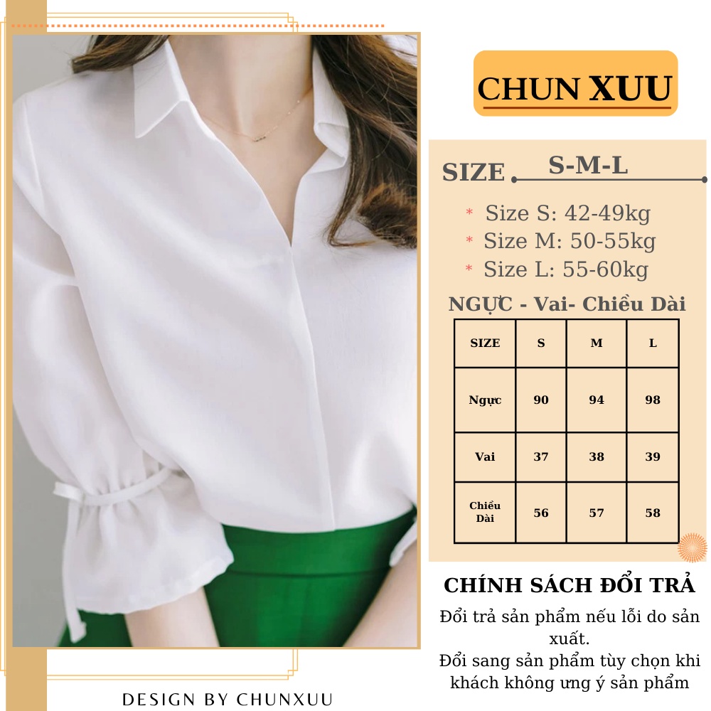 Áo sơ mi nữ trắng thắt tay nơ ChunXuu, Áo kiểu nữ chất vải Lụa mềm mịn thoải mái SK13