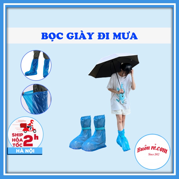 Bọc giày đi mưa cổ cao chống nước có dây cố định - Ủng nilon bảo vệ giày dành cho nam nữ chống nước tuyệt đối - 01660
