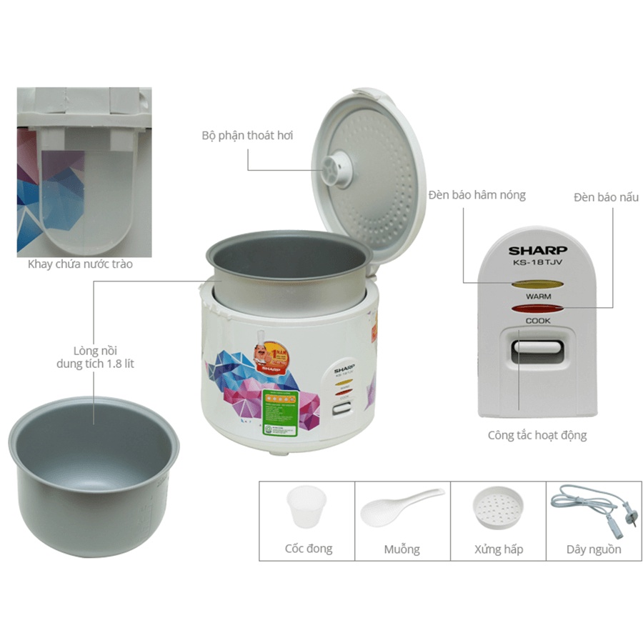 Nồi cơm điện 1.8L Sharp KS-18TJV