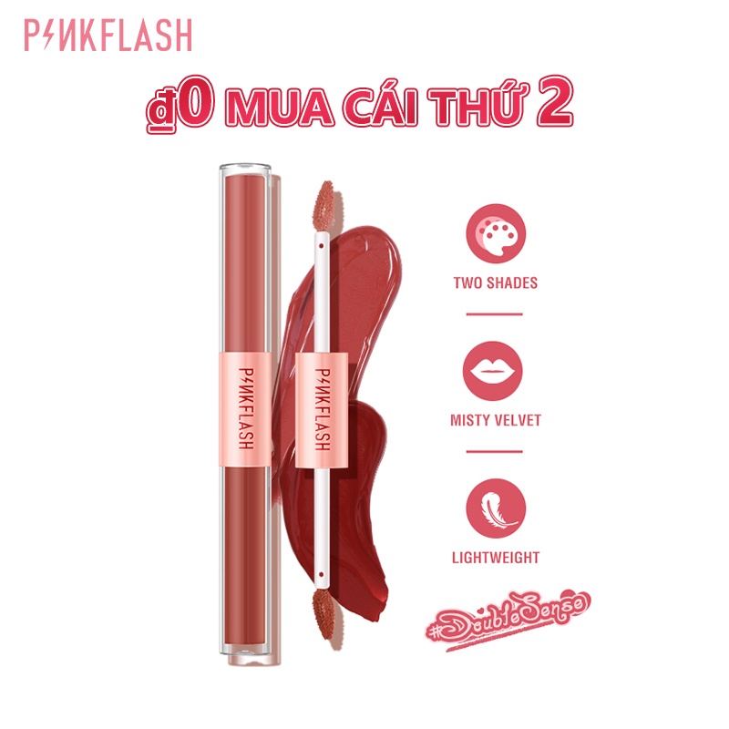 Son môi tint nhung lì hai đầu PINKFLASH DoubleSense 2 Trong 1 nhẹ sắc tố cao lâu trôi 30g