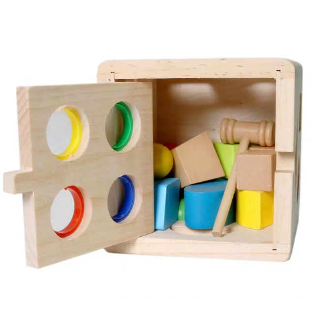 Hộp Thả Hình Đập Bóng Hình Khối & Màu Sắc Cho Bé, Đồ Chơi Gỗ Montessori