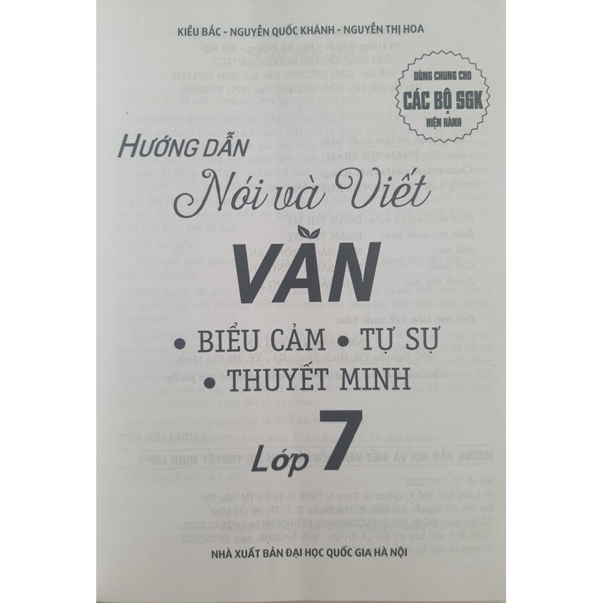 Sách - Hướng dẫn nói và viết Văn: Biểu cảm, Tự sự, Thuyết minh lớp 7 (Dùng cho SGK hiện hành)
