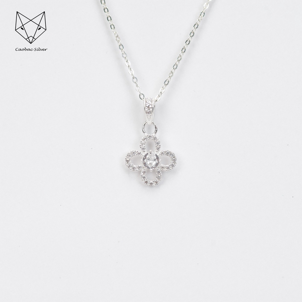 Dây Chuyền Bạc Ta Cao Cấp CaoBac Silver Thiết Kế Hoa Bốn Cánh Ổ Đá Tinh Tế, Thanh Lịch Dành Tặng Riêng Cho Bạn Gái