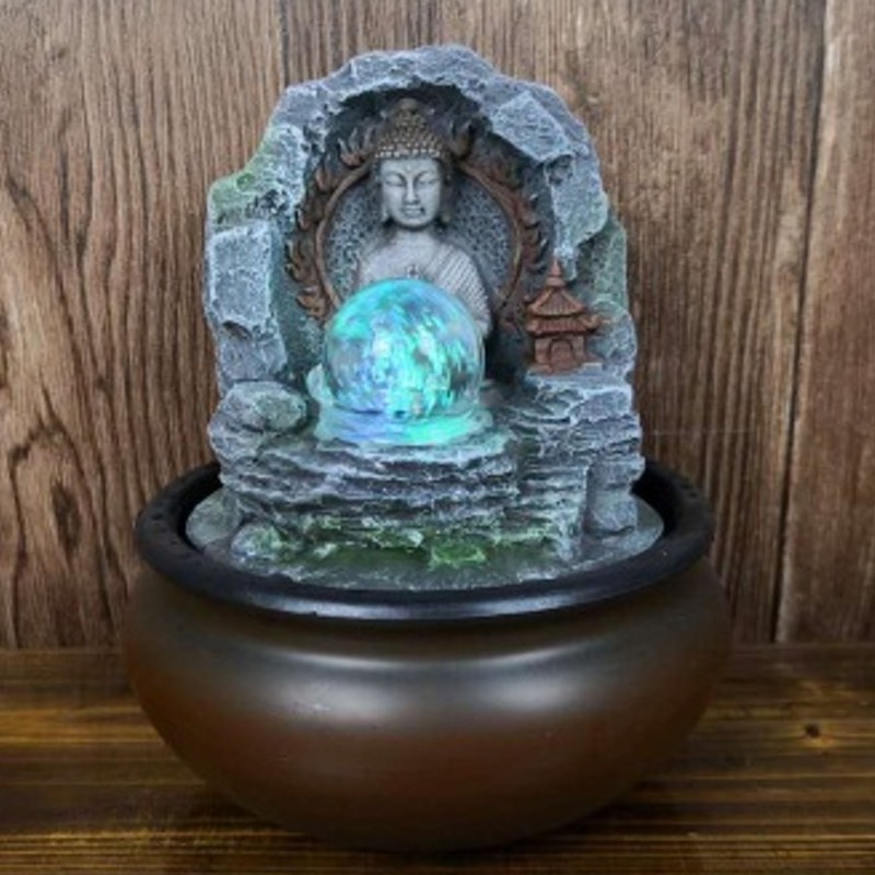 Thác nước phong thủy mini để bàn Phật Tổ tọa thiền bằng nhựa Composite - 20 cm - Jassi Decor