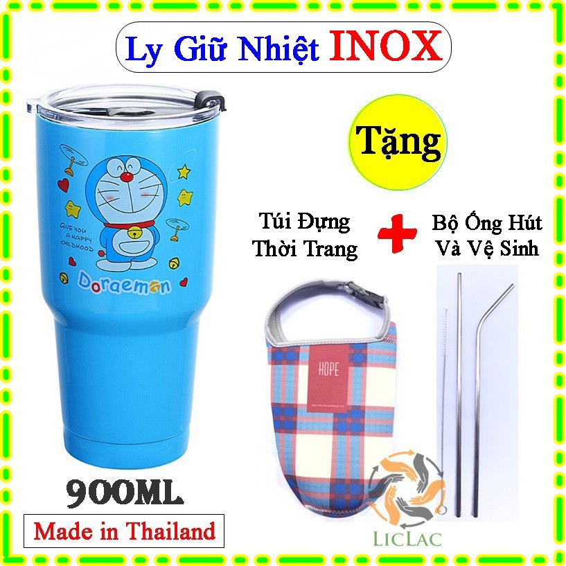 Ly Giữ Nhiệt INOX 900ml hàng THÁI LAN cao cấp + TẶNG ( túi đựng và bộ ống hút ) - Bình giữ nhiệt Thái Lan