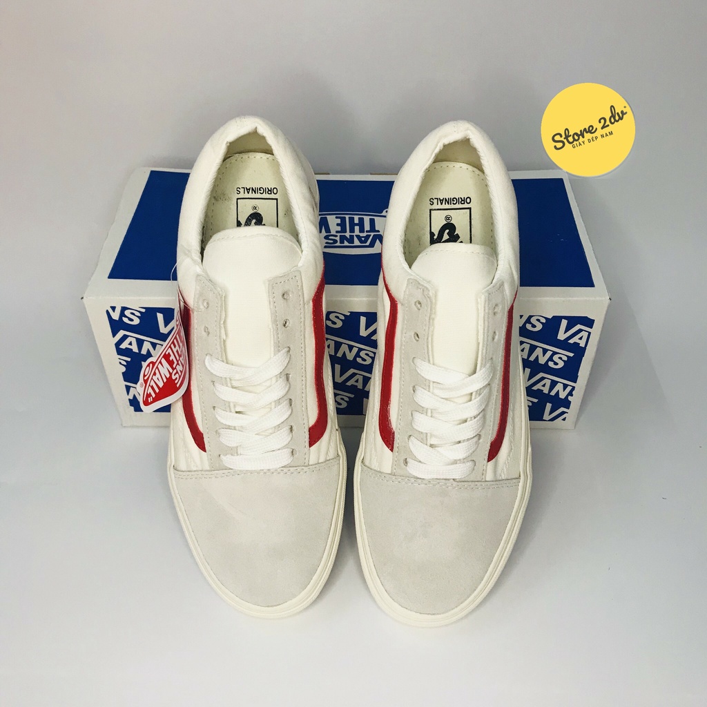 Giày Vans Trắng Viền Đỏ R11 Da Lộn Đế Nặng Giúp Giữ Thăng Bằng - Giày Dép Nam Giá Rẻ Thời Trang