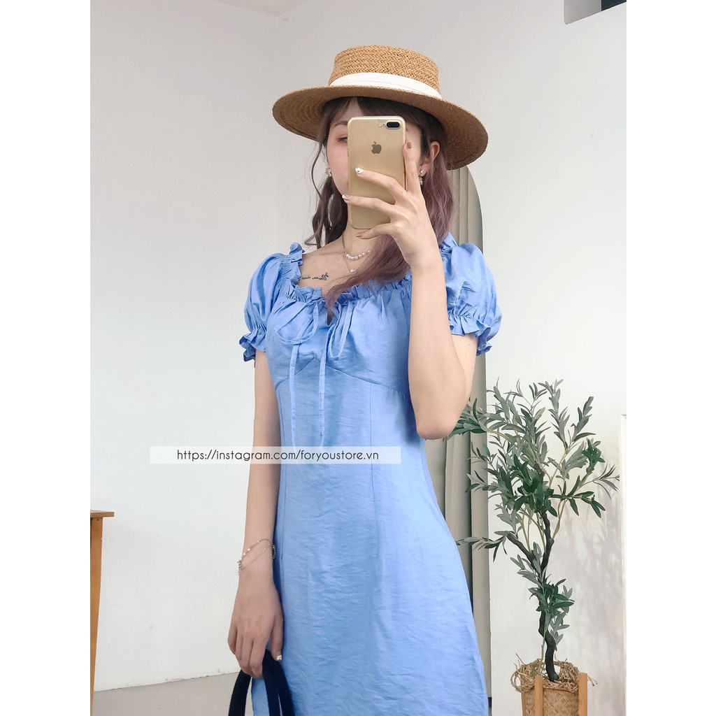 Váy đầm nhún ngực dáng ngắn FORYOU đầm tay bồng màu xanh siêu xinh - Amber Dress