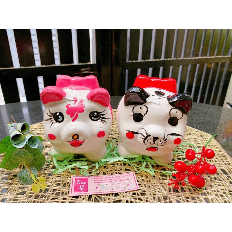 (13x10x12cm) Heo đất nơ vẽ hình 11 mẫu - size nhí nhỏ tầm lòng bàn tay, Khách vui lòng đọc mô tả trước khi đặt hàng