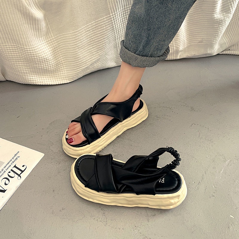 Jiashucheng Hàng Có Sẵn Giày Sandal Đế Xuồng Dày Dặn Phong Cách Roman Thời Trang Mùa Hè Cho Nữ