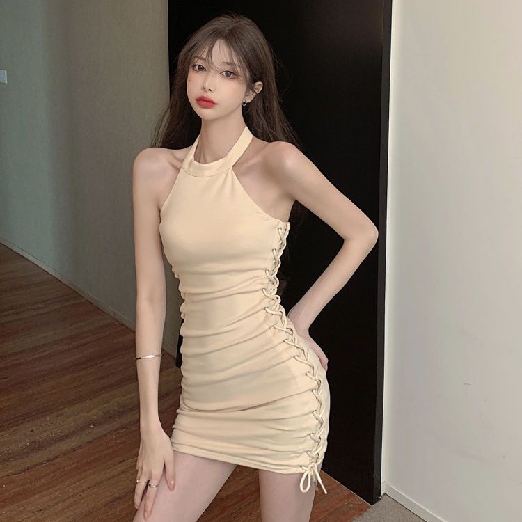 Váy ôm gợi cảm Mùa hè Hàn quốc Đầm body xếp ly dây rút kiểu dáng hot girl phong cách