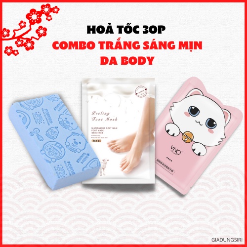 DEAL SỐCCombo mặt nạ chân tay + bông tắm đẹp da tẩy tế bào chết sáng da dưỡng ẩm ngăn ngừa nếp nhăn lão hóa tiết kiệm