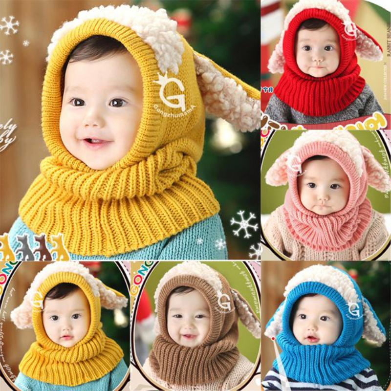 Mũ len kiêm khăn choàng cổ giữ ấm mùa đông mới cho bé trai và bé gái