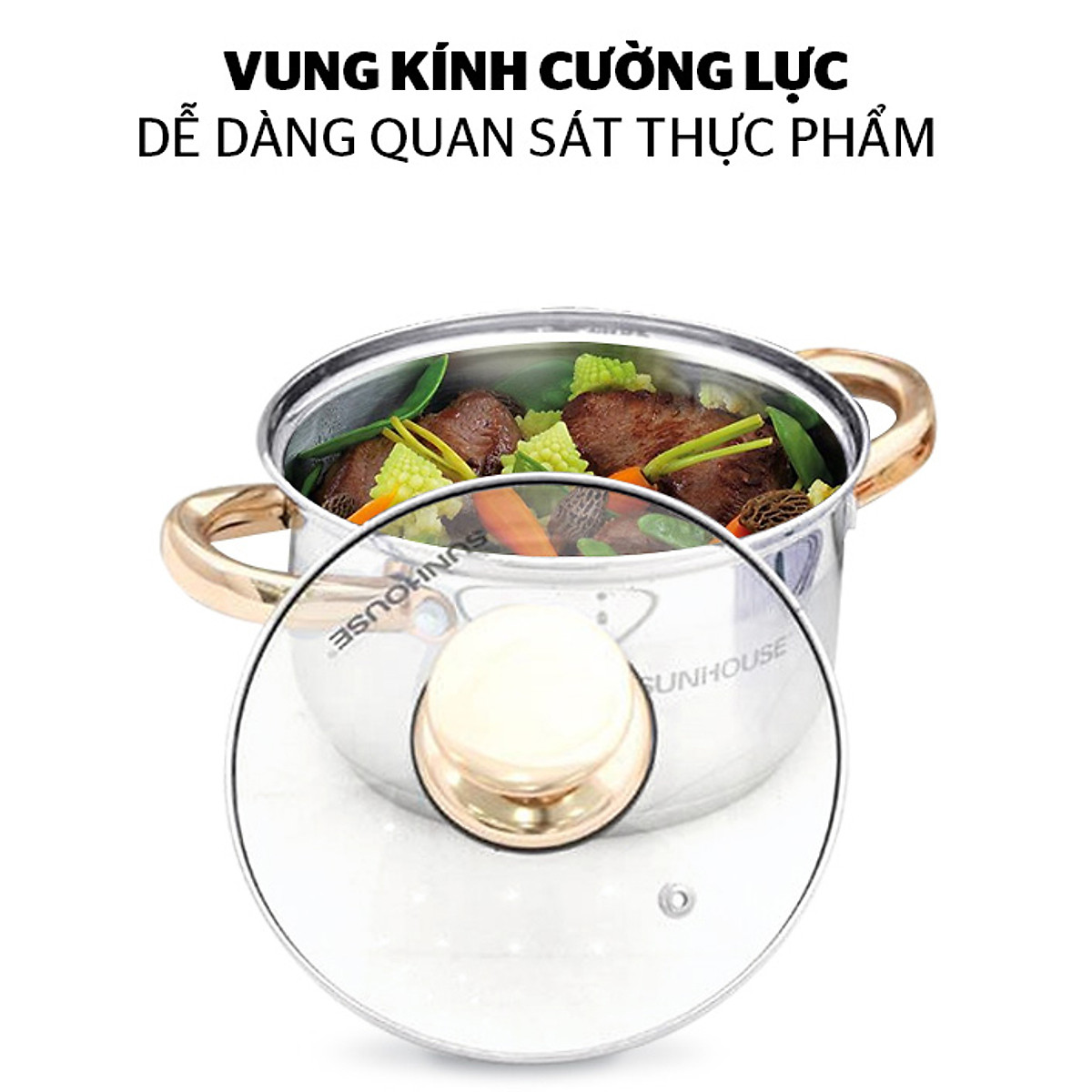 [CHÍNH HÃNG]Bộ nồi đáy từ inox 5 đáy Sunhouse SH781✔️ (16-20-24cm)✔️Bảo Hành 12 Tháng