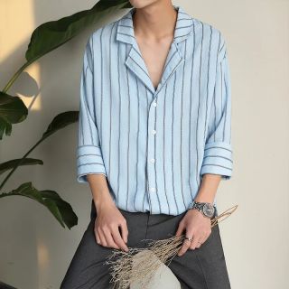 Áo sơmi nam kẻ dọc tay lỡ HÀN QUỐC ulZzang November