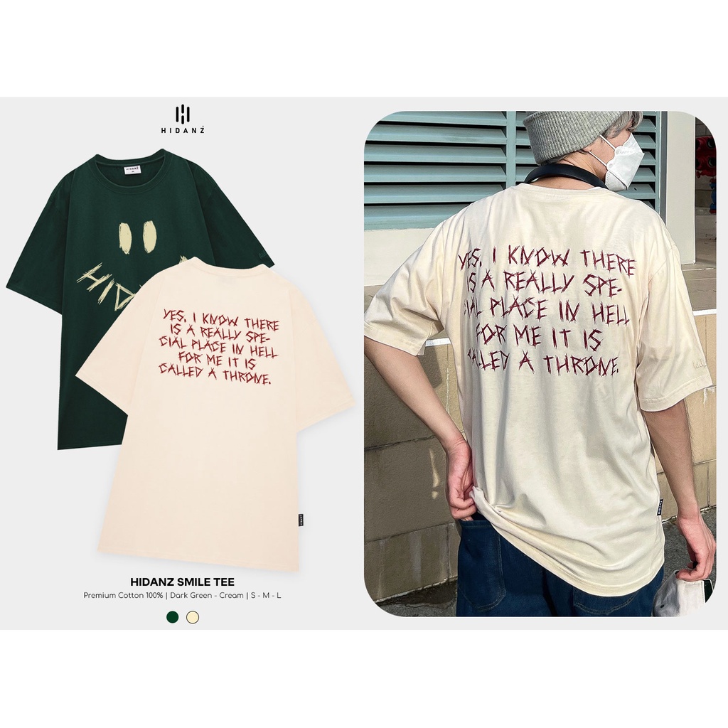 Áo thun Unisex tay lỡ cotton local brand HIDANZ - Smile
