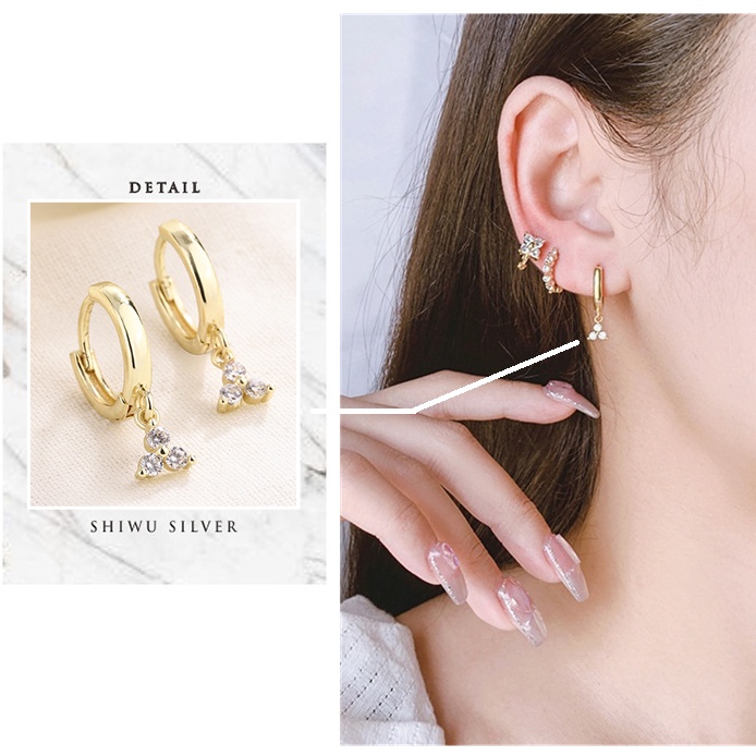Đôi khuyên tai Mạ Vàng Ahellogirl hình tròn đính đá zircon thời trang Hàn Quốc cho nữ