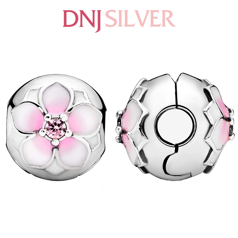 Charm bạc 925 cao cấp, hàng chuẩn bạc - Charm Round Pink Magnolia Flower thích hợp để mix vòng tay charm - DN323