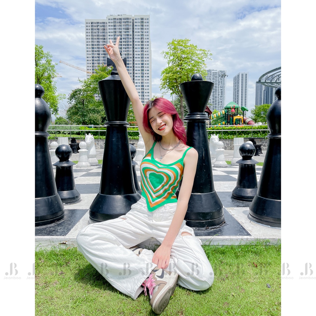 Áo croptop nữ 2 dây Ulzzang hình trái tim Illusion, áo croptop ôm crt cotton freesize - Jeanboo