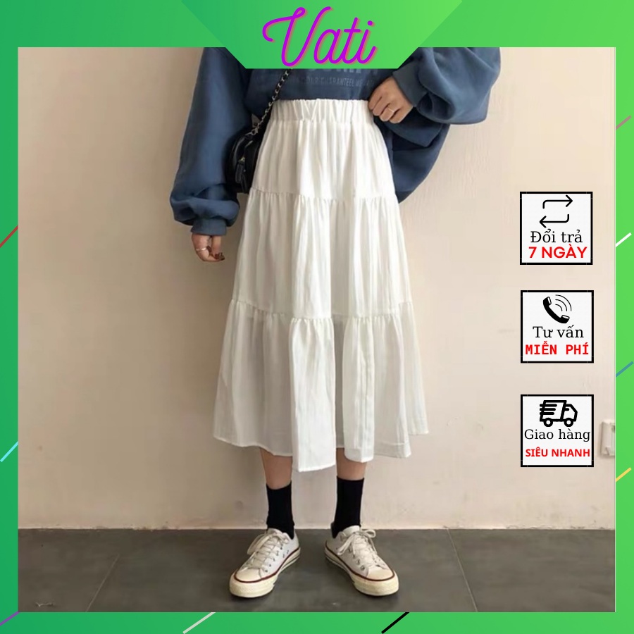 Chân váy dài qua gối chất đẹp nhất ngành - chân váy midi 3 tầng chất voan mềm đẹp, phong cách Ulzzang