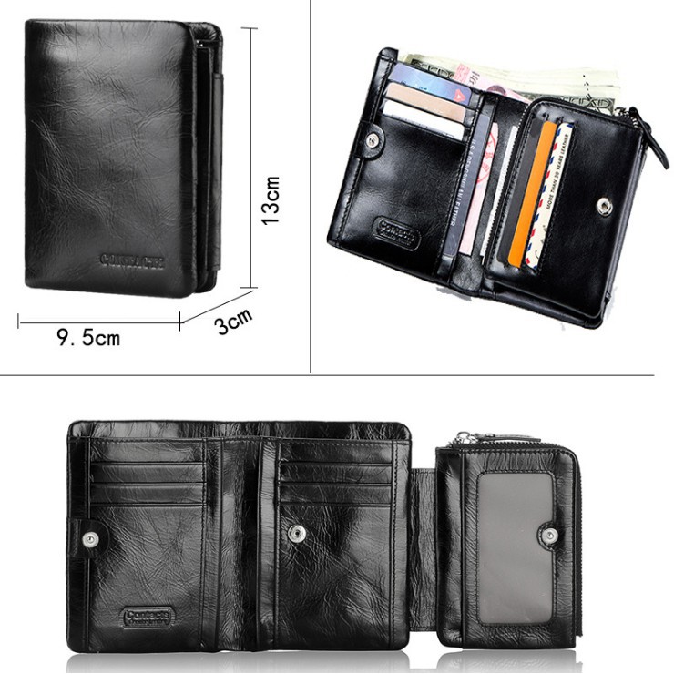 2020 Contact AM1002 II Bảo Hành 2 Năm II Bóp Ví Đứng Da Ngựa Điên Men Wallet Nam Nữ Bỏ Túi Bò II Made in HongKong