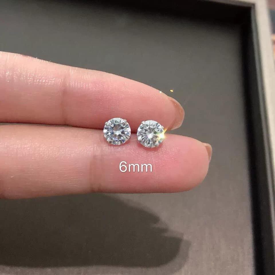 Nụ tai bạc ta gắn kim cương nhân tạo 6mm