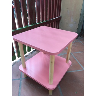 Tab đầu giường - Bàn trà vuông - Kệ decor 2 tầng chân gỗ tự nhiên phong cách hiện đại