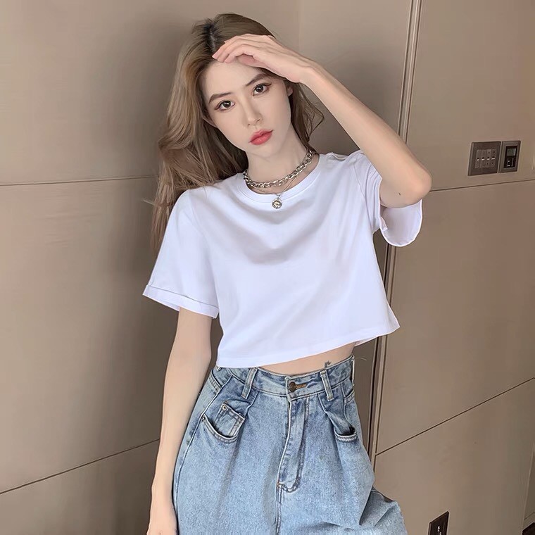 Áo croptop form rộng tay ngắn chất đẹp thấm hút