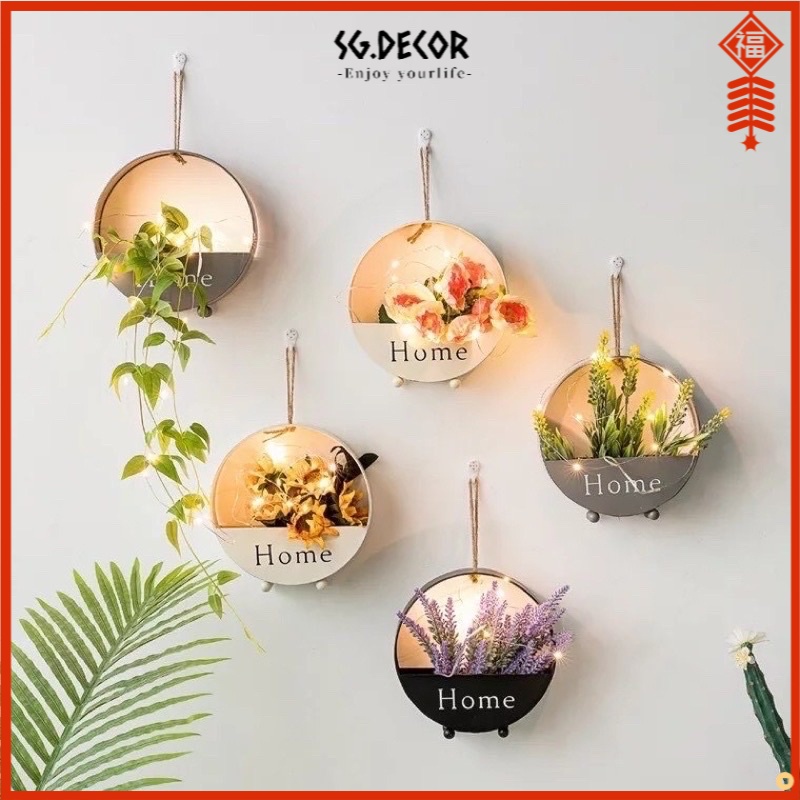 [Quà tặng] Lãng giỏ hoa sắt cắm hoa lụa hoa nhựa decor trang trí nhà văn phòng để bàn treo tường phong cách Bắc Âu