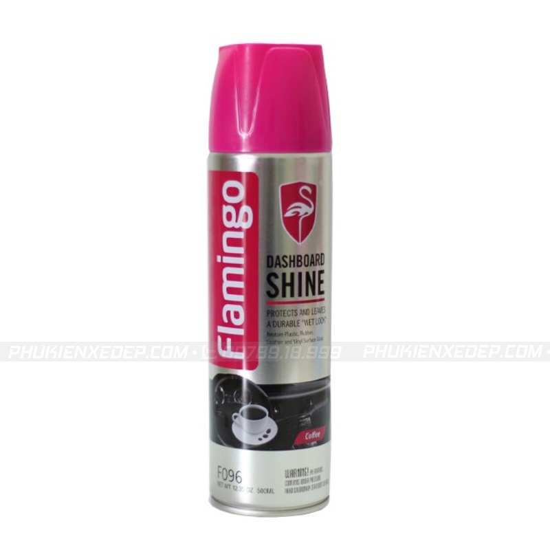 Bình Xịt Bóng Xe, Bình Xịt Dưỡng Bóng Nội Thất -Ghế Da Ô Tô Vị Cafe - Chai Xịt Bóng Xe Flamingo 500ml - CARZONE