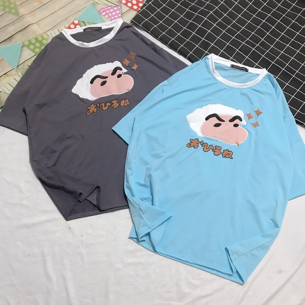 [EVACICI] Áo phông cotton hình bé Shin thêu siêu cute form rộng