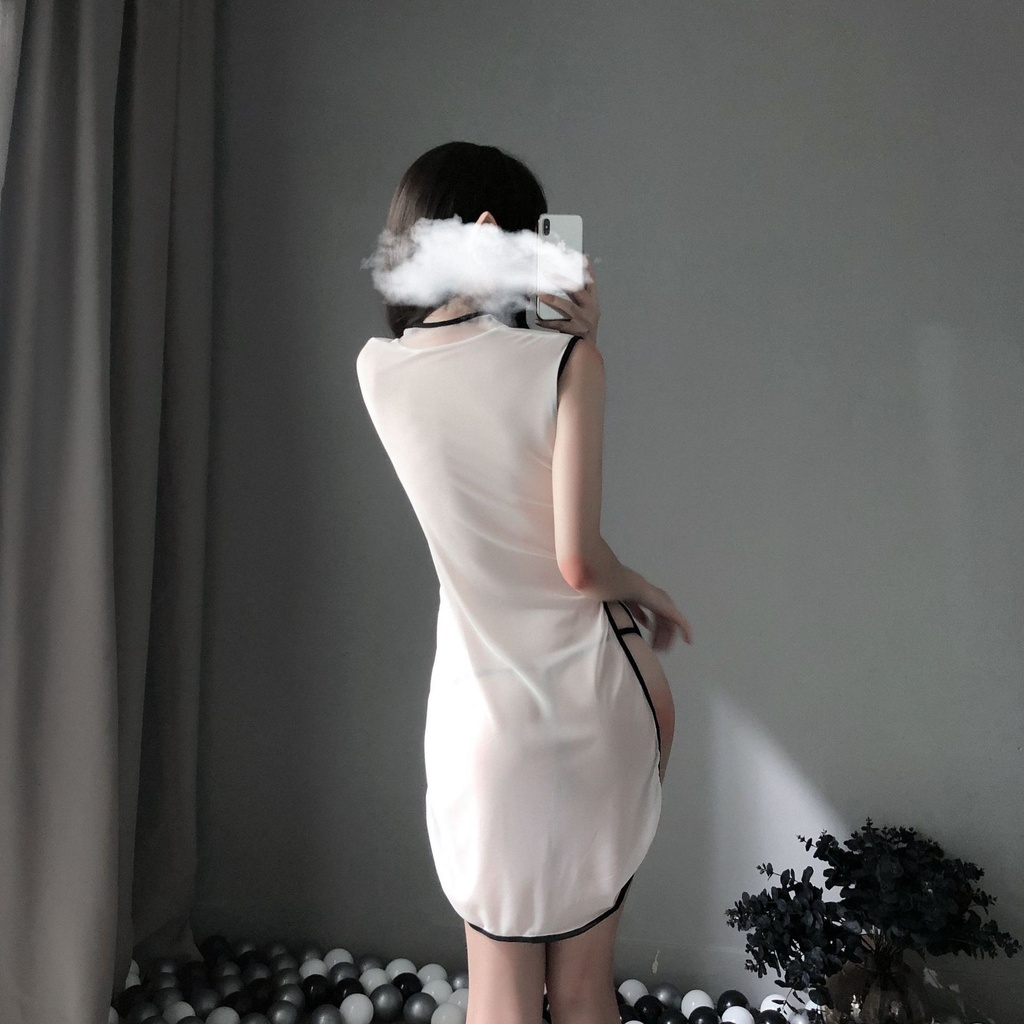 Váy ngủ sườn xám thắt nơ xẻ tà sexy 5250