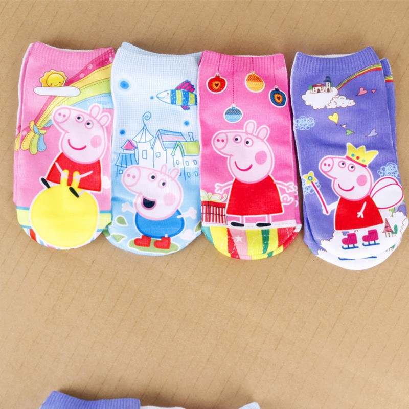 Set 4 Đôi Tất Cotton Phối Hình Heo Peppa Cho Bé