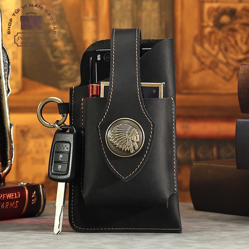 Túi Đeo Thắt Lưng Nam Da Thật Cao Cấp - Bao Da Đeo Hông Đựng Điện Thoại Treo Móc Khóa Thời Trang