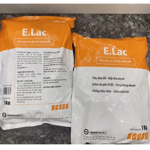 1kg E.Lac GREENVET tiêu hoá tốt, hấp thụ mạnh dành cho trâu bò lợn gà