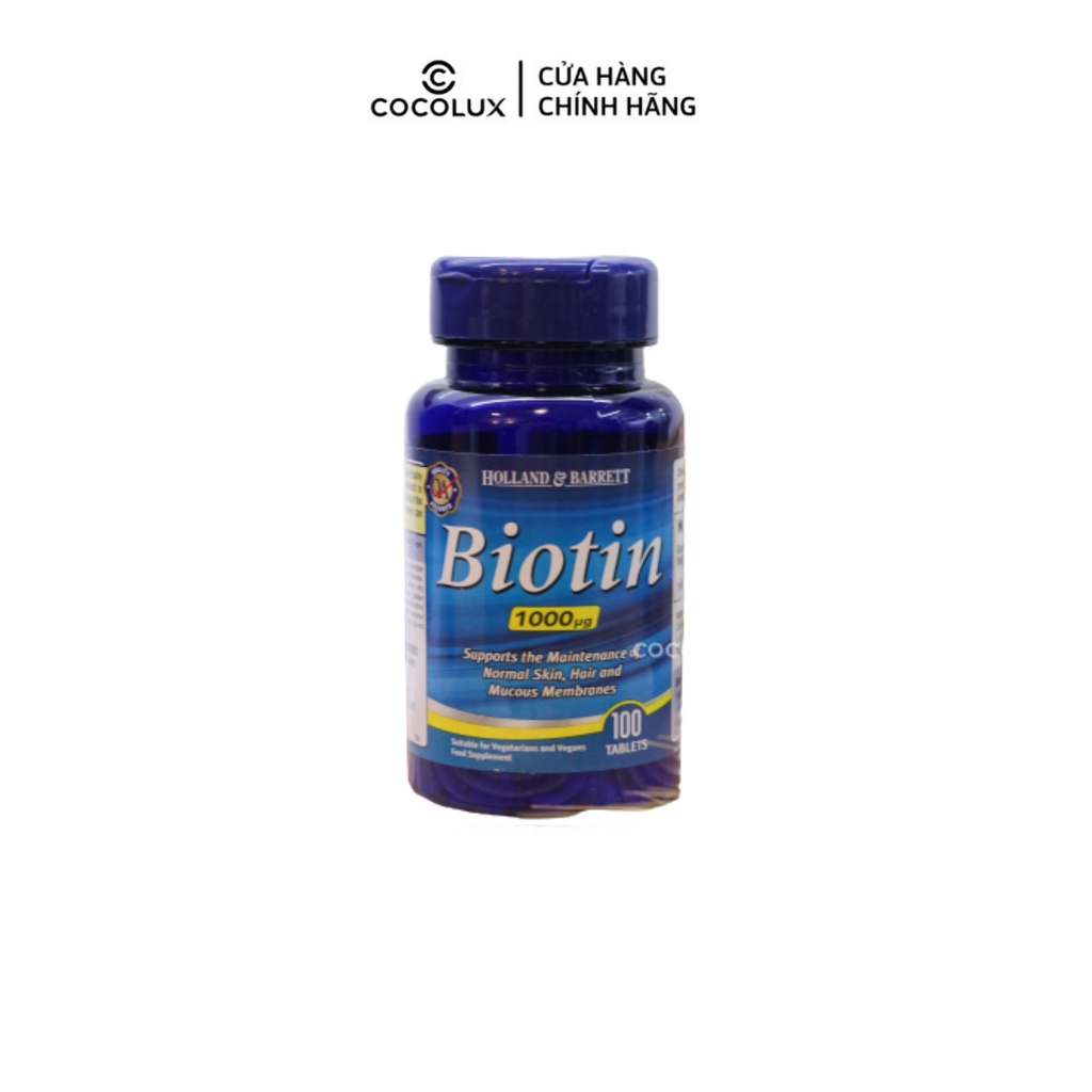 Viên Uống Mọc Tóc HOLLAND BARRETT Biotin Lọ 100 viên Cocolux