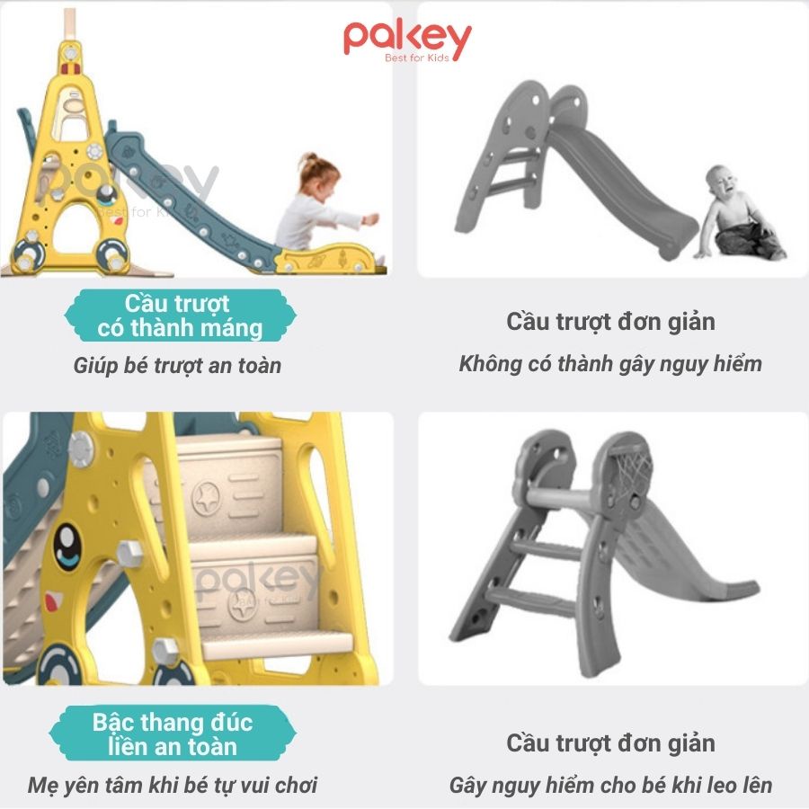Cầu trượt xích đu cho bé Pakey hình Ô tô ngộ nghĩnh TẰNG KÈM Bộ Bóng Rổ mẫu mới nhất