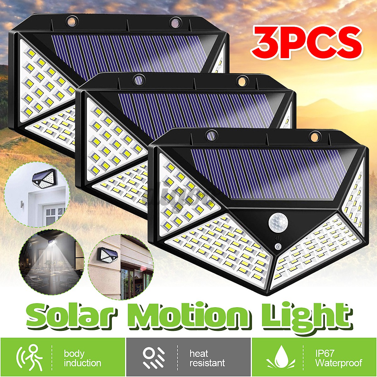 Đèn Led 100 Bóng Cảm Biến Chuyển Động Không Dây Sử Dụng Năng Lượng Mặt Trời