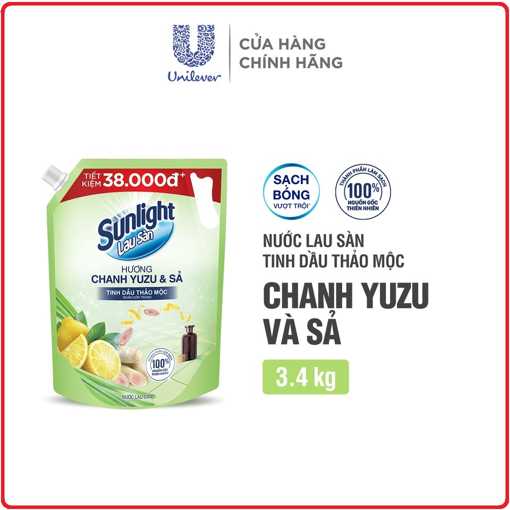 Nước Lau Sàn SUNLIGHT Tinh Dầu Thảo Mộc Thiên Nhiên Túi 3,6Kg
