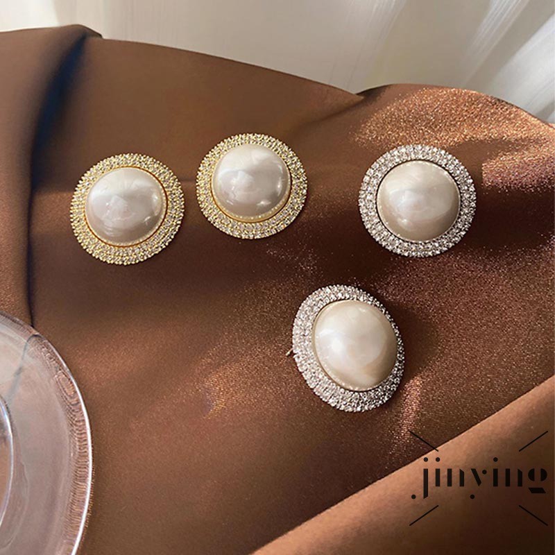 GETNOIVAS Khuyên Tai Nữ Trang Dáng Tròn Đính Ngọc Trai Xinh Xắn