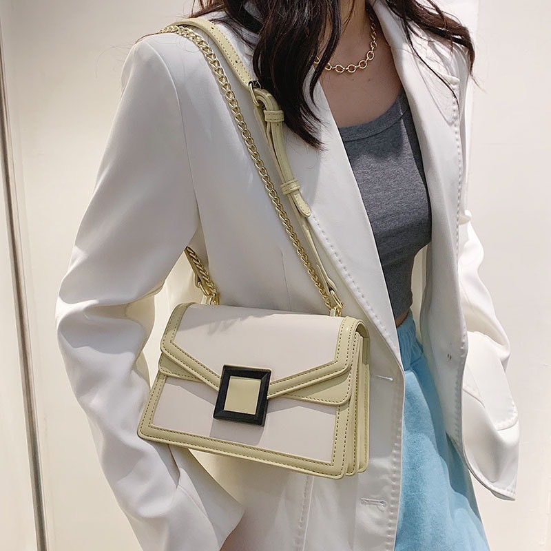 Túi đeo chéo nữ dáng vuông, túi xách nữ đẹp dây xích phối da khóa gập Hàn Quốc cao cấp - SHEN STORE T0694