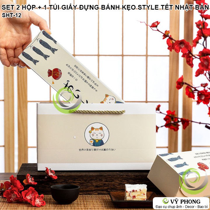 SET 2 HỘP + 1 TÚI GIẤY ĐỰNG BÁNH KẸO PHONG CÁCH TẾT NHẬT BẢN ĐỰNG QUÀ TẶNG CÁC DỊP LỄ TẾT NĂM MỚI SHT-12