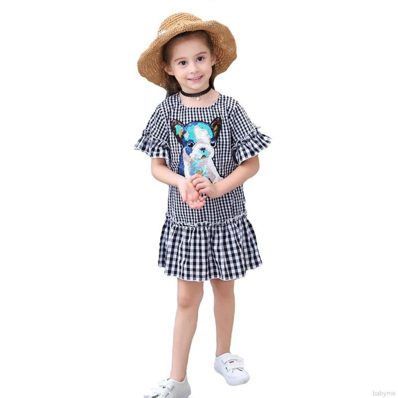 ♕ babyme ღ Baby Girls Animal Print Dress Cotton Flare Sleeve Sundress